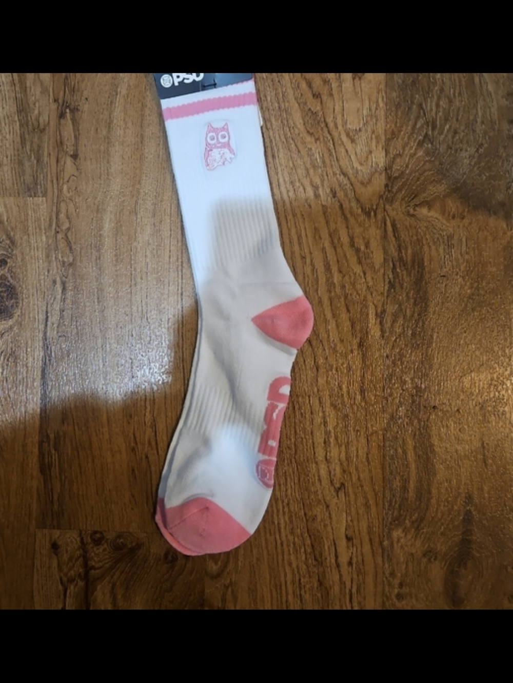 PSD White Crew Socks with Pink Owl and Accents